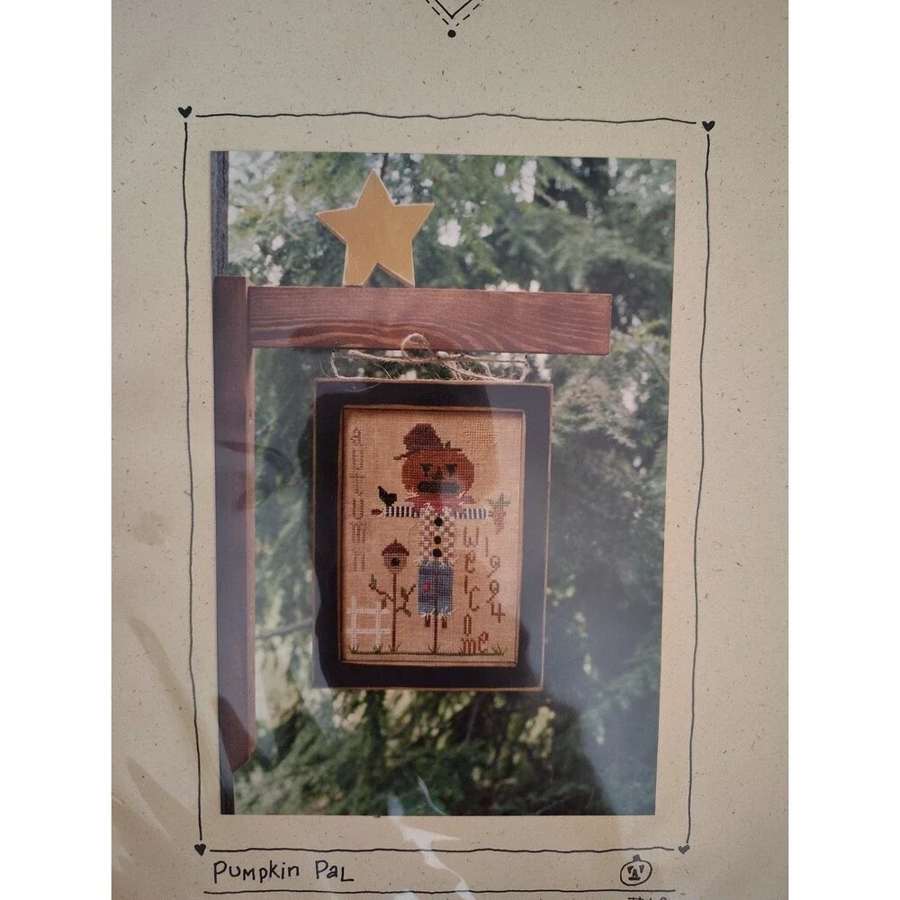 Vtg Fanci That PUMPKIN PAL Cross Stitch Pattern Leaflet Primitive Fall Folk Art